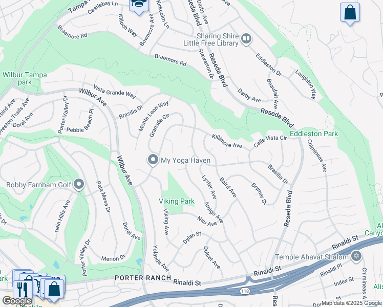 map of restaurants, bars, coffee shops, grocery stores, and more near 11685 Amigo Avenue in Los Angeles