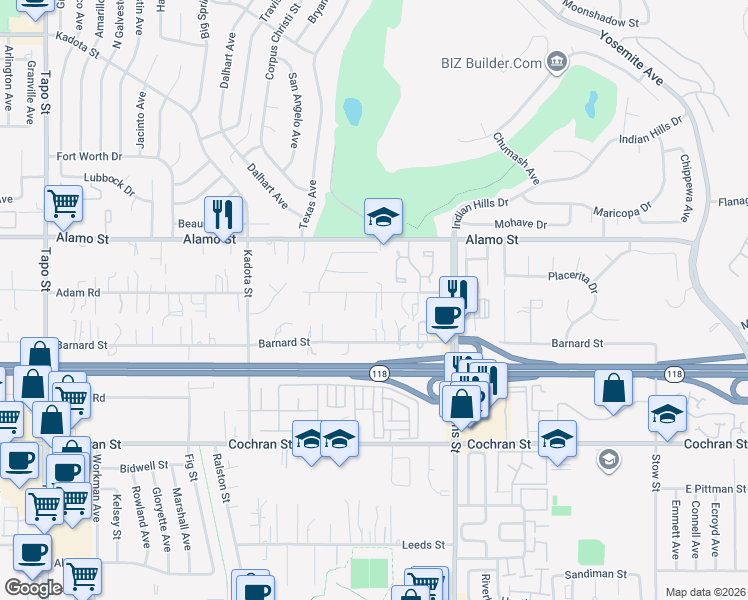 map of restaurants, bars, coffee shops, grocery stores, and more near 5058 Alta Street in Simi Valley