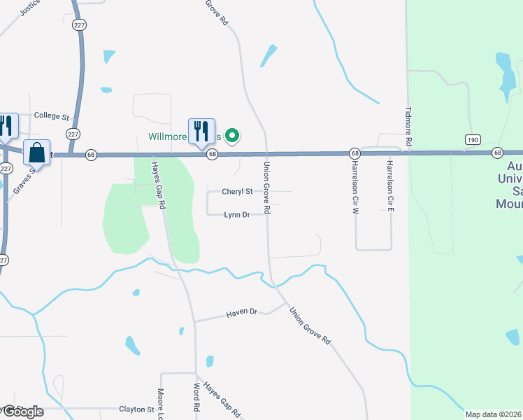 map of restaurants, bars, coffee shops, grocery stores, and more near 196 Union Grove Road in Crossville