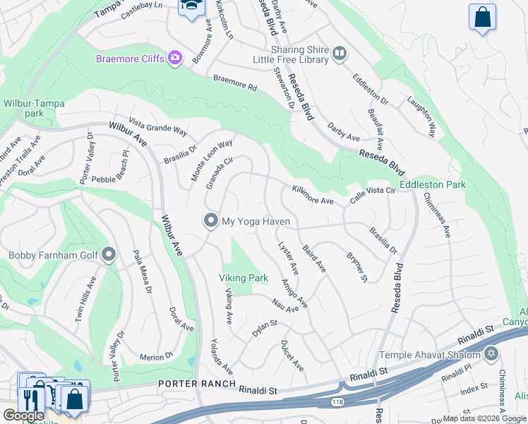 map of restaurants, bars, coffee shops, grocery stores, and more near 11685 Amigo Avenue in Los Angeles