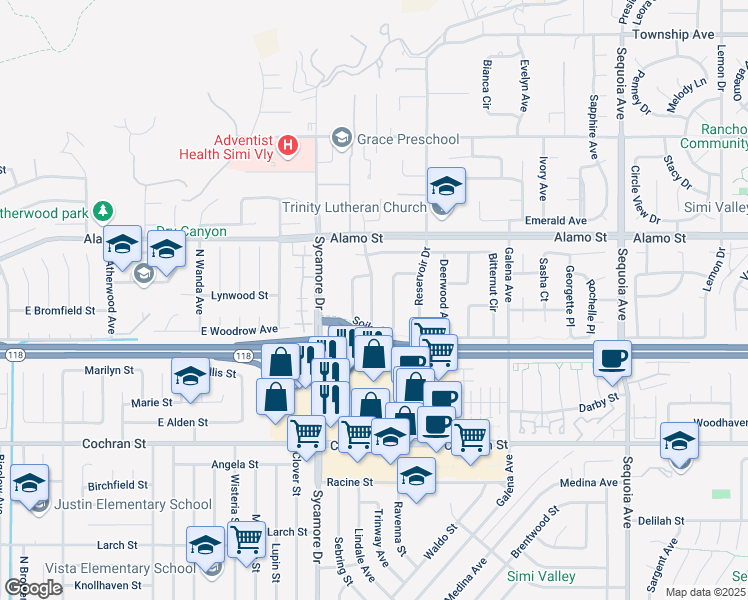 map of restaurants, bars, coffee shops, grocery stores, and more near 2686 Cimmaron Avenue in Simi Valley