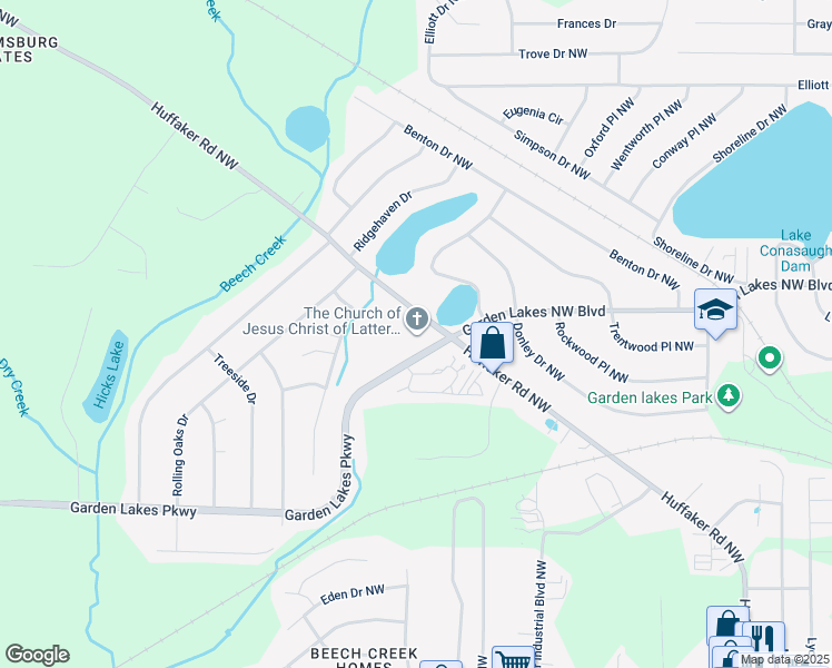map of restaurants, bars, coffee shops, grocery stores, and more near 3300 Garden Lakes Parkway in Rome