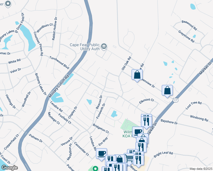 map of restaurants, bars, coffee shops, grocery stores, and more near 312 Endicott Court in Wilmington