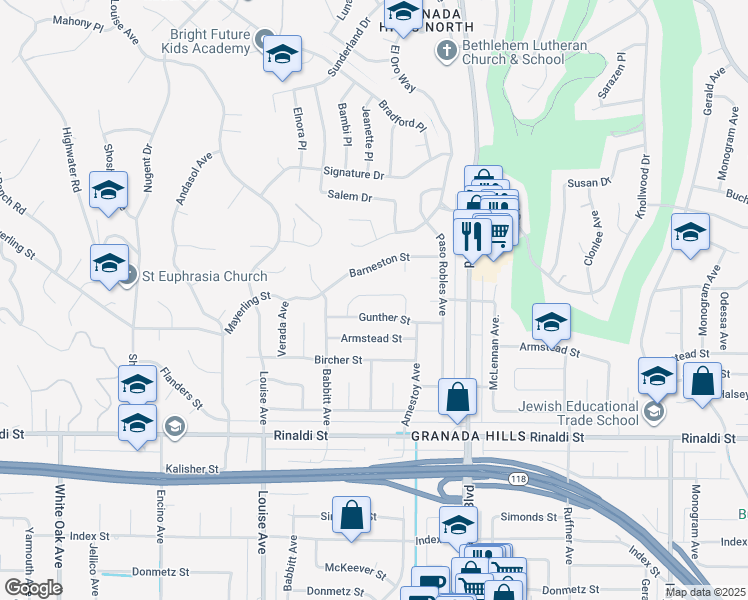 map of restaurants, bars, coffee shops, grocery stores, and more near 17144 Lorillard Street in Los Angeles