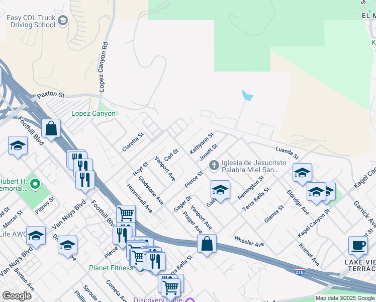 map of restaurants, bars, coffee shops, grocery stores, and more near 11941 Kathyann Street in Los Angeles