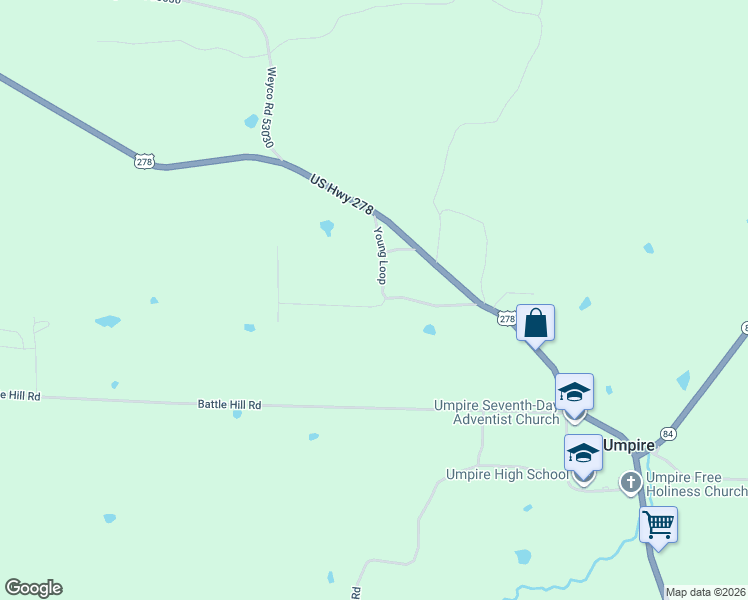map of restaurants, bars, coffee shops, grocery stores, and more near 147 Young Loop in Umpire