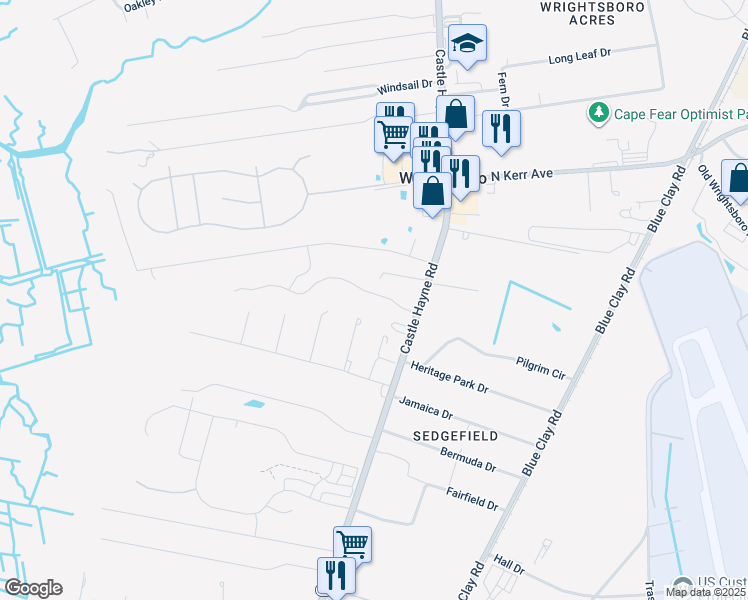 map of restaurants, bars, coffee shops, grocery stores, and more near 135 Windy Woods Way in Wilmington