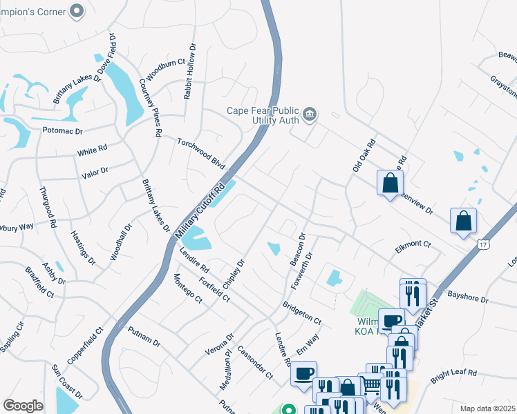 map of restaurants, bars, coffee shops, grocery stores, and more near in Wilmington