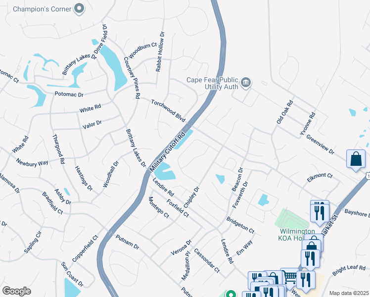 map of restaurants, bars, coffee shops, grocery stores, and more near Steele Loop in Wilmington