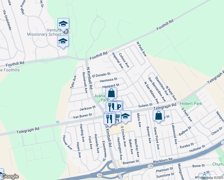 map of restaurants, bars, coffee shops, grocery stores, and more near 7825 Loma Vista Road in Ventura