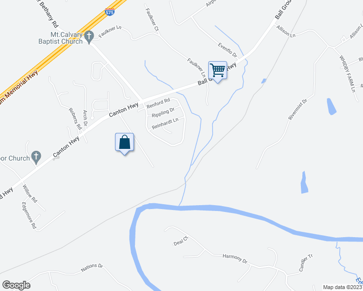 map of restaurants, bars, coffee shops, grocery stores, and more near 184 Renford Road in Ball Ground