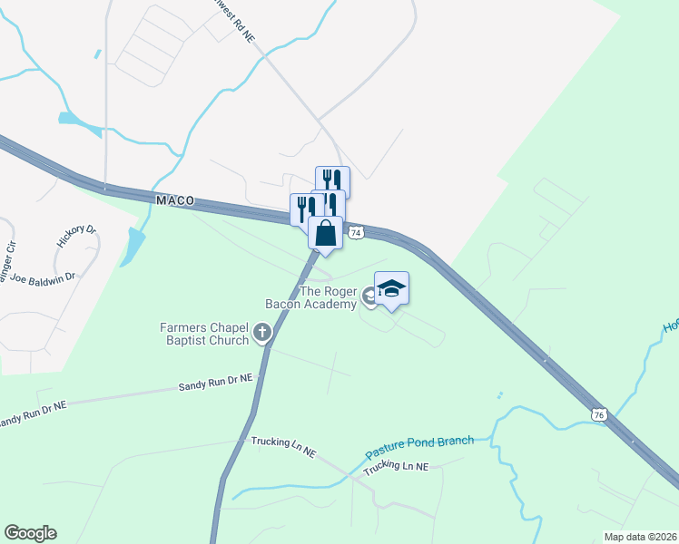 map of restaurants, bars, coffee shops, grocery stores, and more near 3669 Old Maco Road Northeast in Leland