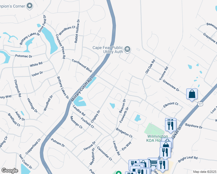 map of restaurants, bars, coffee shops, grocery stores, and more near 645 Steele Loop in Wilmington