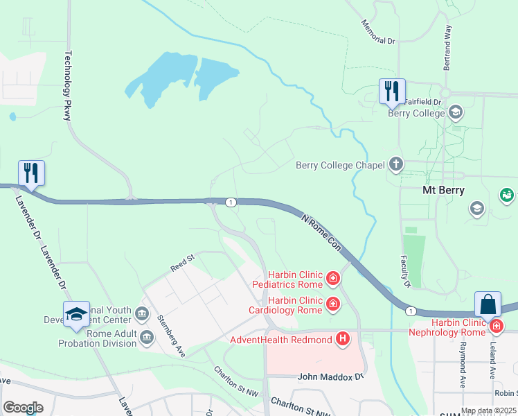 map of restaurants, bars, coffee shops, grocery stores, and more near 171 Woodrow Wilson Way Northwest in Rome