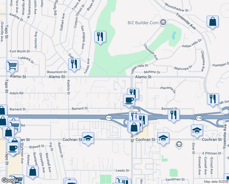 map of restaurants, bars, coffee shops, grocery stores, and more near 5116 Alta Street in Simi Valley