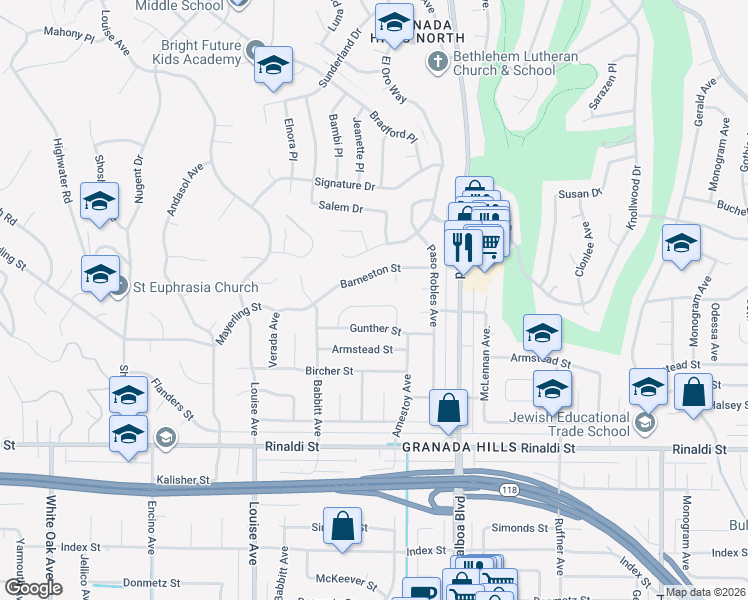 map of restaurants, bars, coffee shops, grocery stores, and more near 17133 Lorillard Street in Los Angeles