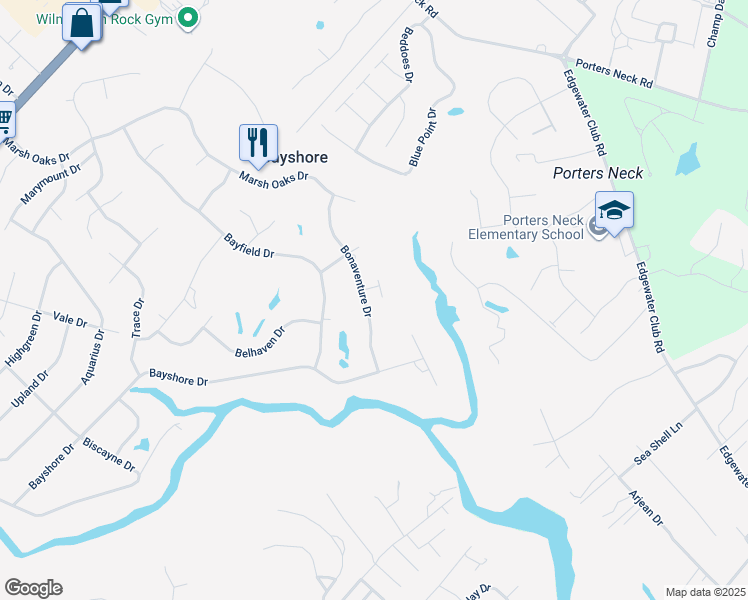 map of restaurants, bars, coffee shops, grocery stores, and more near 7742 Bonaventure Drive in Wilmington