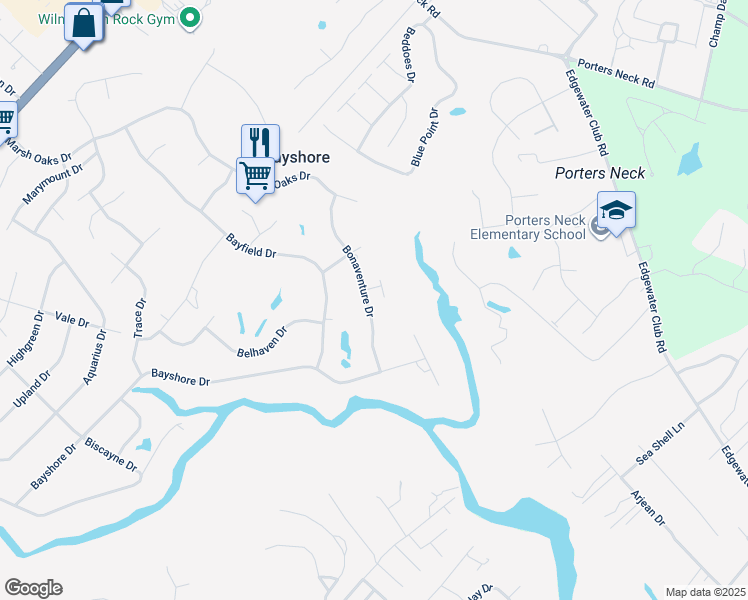 map of restaurants, bars, coffee shops, grocery stores, and more near 7742 Bonaventure Drive in Wilmington