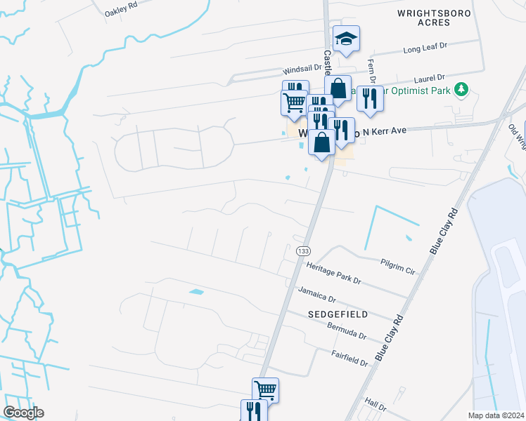 map of restaurants, bars, coffee shops, grocery stores, and more near 163 Windy Woods Way in Wilmington