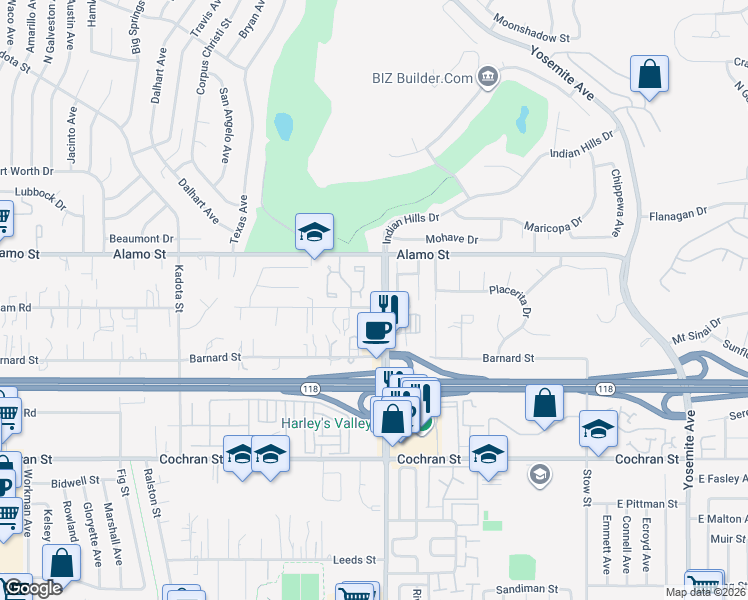 map of restaurants, bars, coffee shops, grocery stores, and more near 2711 Stearns Street in Simi Valley