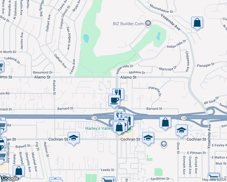map of restaurants, bars, coffee shops, grocery stores, and more near 2711 Stearns Street in Simi Valley