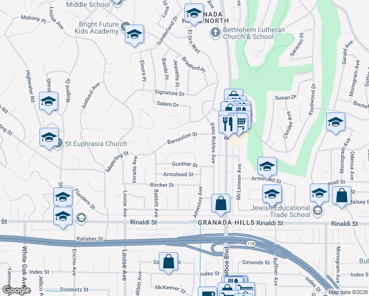 map of restaurants, bars, coffee shops, grocery stores, and more near 17133 Lorillard Street in Los Angeles