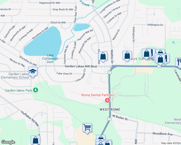 map of restaurants, bars, coffee shops, grocery stores, and more near 4B Fountain Square in Rome