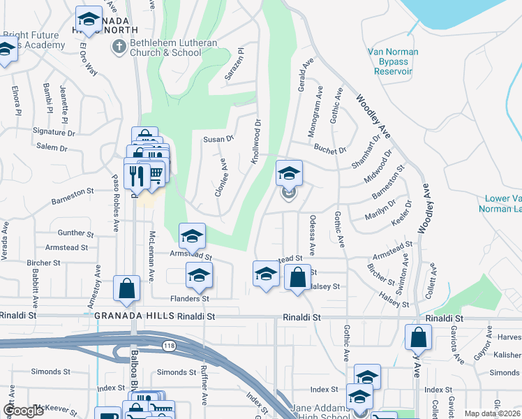 map of restaurants, bars, coffee shops, grocery stores, and more near 11759 Gerald Avenue in Los Angeles