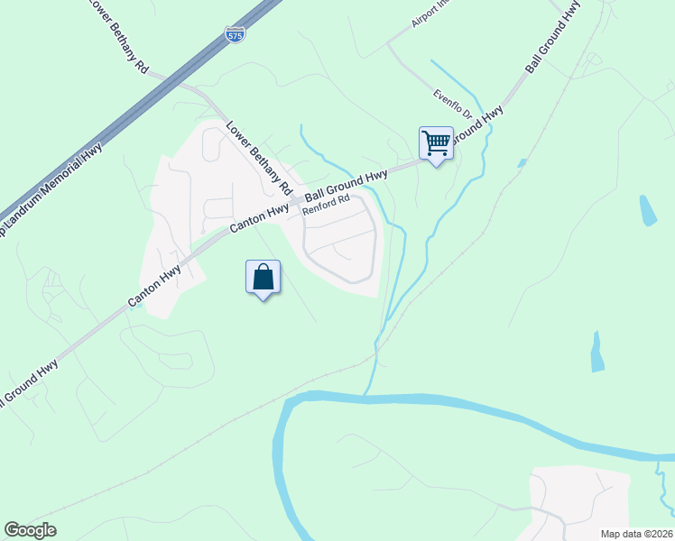 map of restaurants, bars, coffee shops, grocery stores, and more near 133 Renford Road in Ball Ground