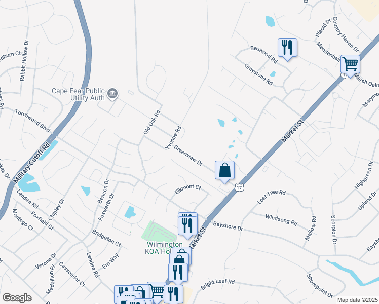 map of restaurants, bars, coffee shops, grocery stores, and more near 314 Greenview Drive in Wilmington