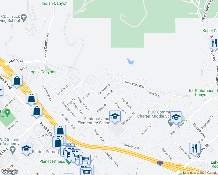 map of restaurants, bars, coffee shops, grocery stores, and more near 11872 Kathyann Street in Los Angeles