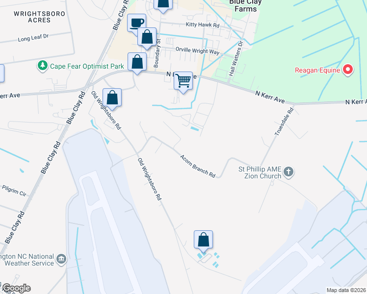 map of restaurants, bars, coffee shops, grocery stores, and more near 2517 Acorn Branch Rd in Wilmington