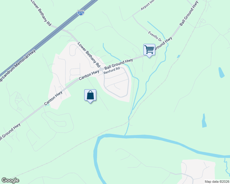 map of restaurants, bars, coffee shops, grocery stores, and more near 131 Renford Road in Ball Ground