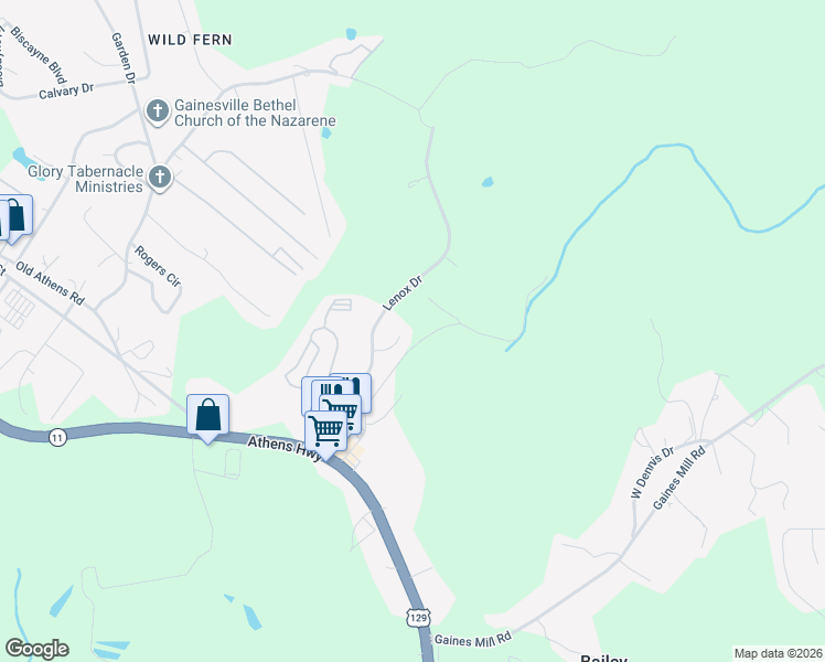map of restaurants, bars, coffee shops, grocery stores, and more near 2382 Cannon Ridge Court in Gainesville