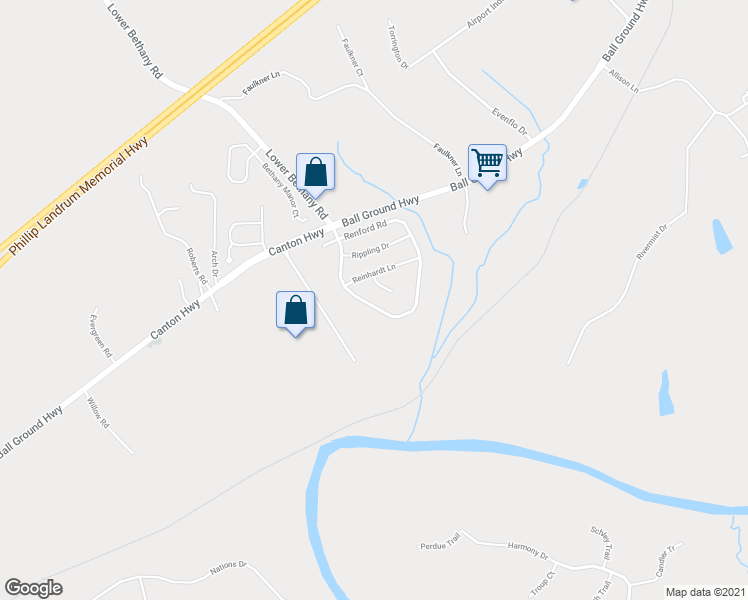 map of restaurants, bars, coffee shops, grocery stores, and more near 131 Renford Road in Ball Ground