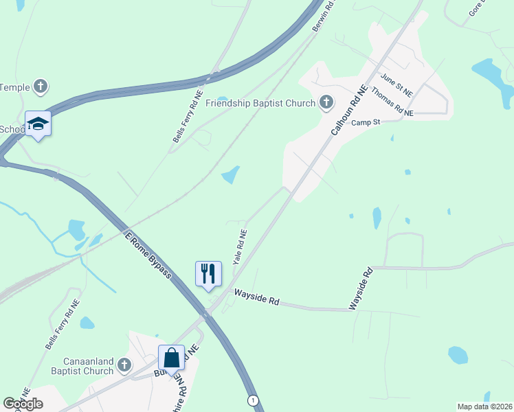 map of restaurants, bars, coffee shops, grocery stores, and more near 153 Yale Road Northeast in Rome