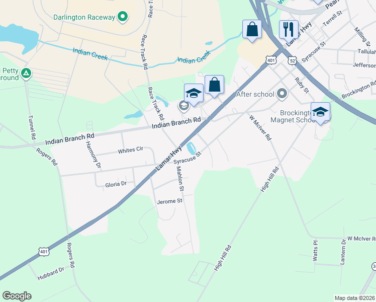 map of restaurants, bars, coffee shops, grocery stores, and more near 1101 Lamar Highway in Darlington