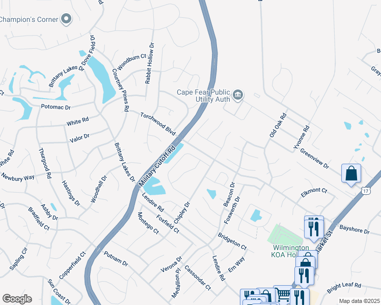 map of restaurants, bars, coffee shops, grocery stores, and more near Steele Loop in Wilmington