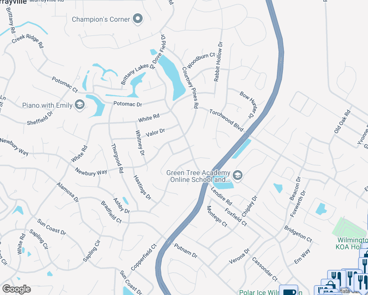 map of restaurants, bars, coffee shops, grocery stores, and more near 7257 Peppercorn Court in Wilmington