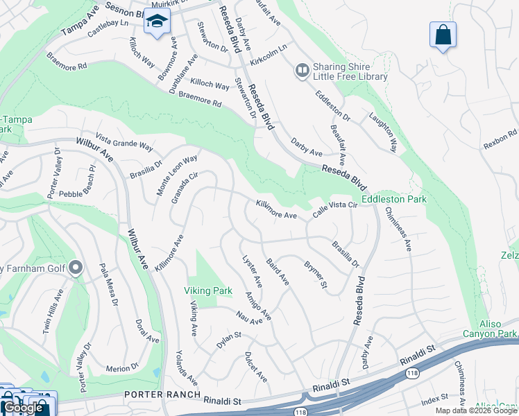 map of restaurants, bars, coffee shops, grocery stores, and more near 11830 Killimore Avenue in Los Angeles
