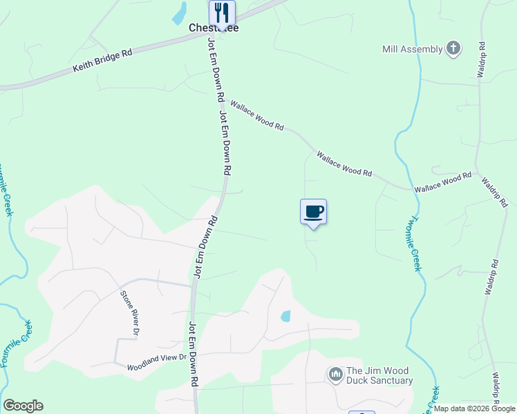 map of restaurants, bars, coffee shops, grocery stores, and more near 8115 Jot Em Down Rd in Gainesville