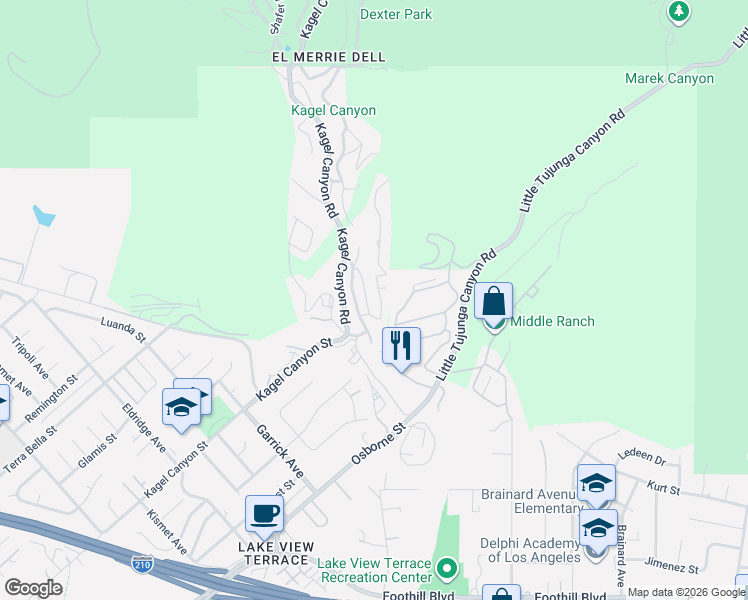 map of restaurants, bars, coffee shops, grocery stores, and more near 11913 East Trail in Los Angeles County