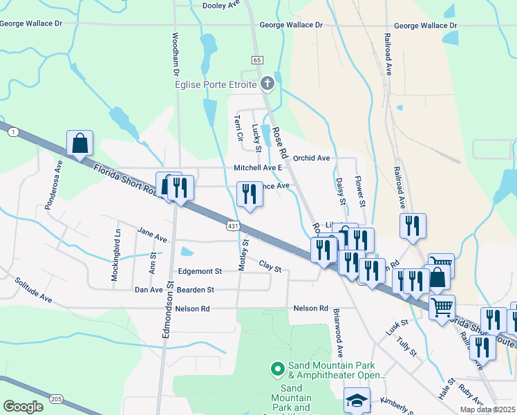 map of restaurants, bars, coffee shops, grocery stores, and more near 8608 Alabama 1 in Albertville