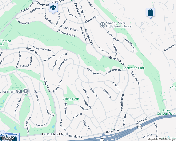 map of restaurants, bars, coffee shops, grocery stores, and more near 11830 Killimore Avenue in Los Angeles