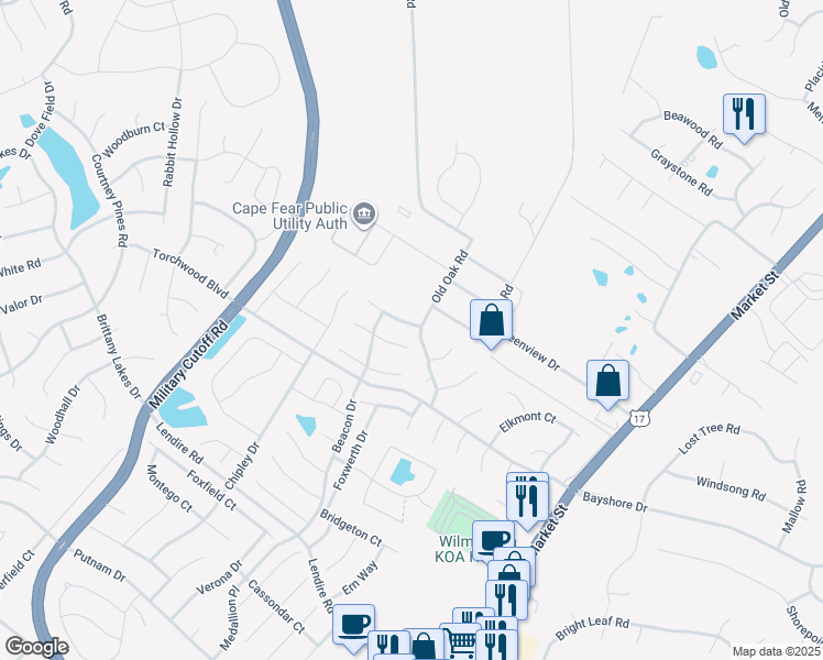 map of restaurants, bars, coffee shops, grocery stores, and more near 304 Hixon Place in Wilmington
