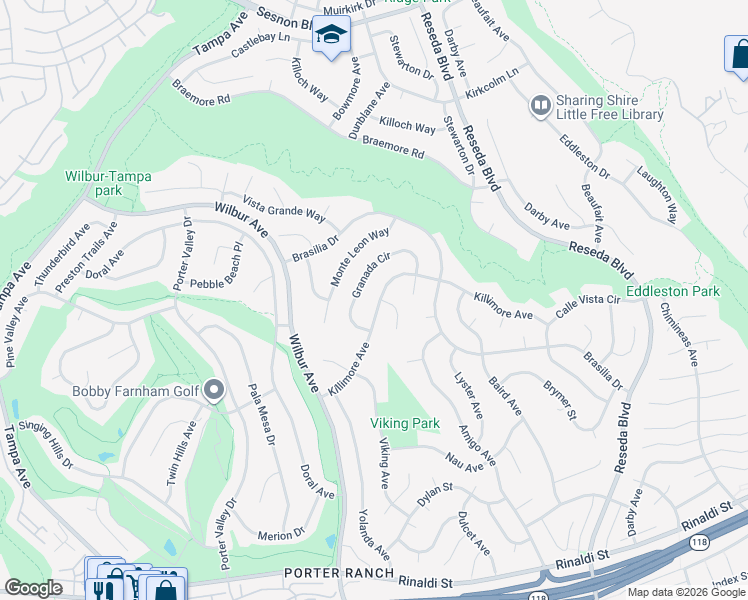 map of restaurants, bars, coffee shops, grocery stores, and more near 11721 Killimore Avenue in Los Angeles