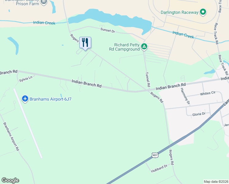 map of restaurants, bars, coffee shops, grocery stores, and more near 1521 Indian Branch Road in Darlington