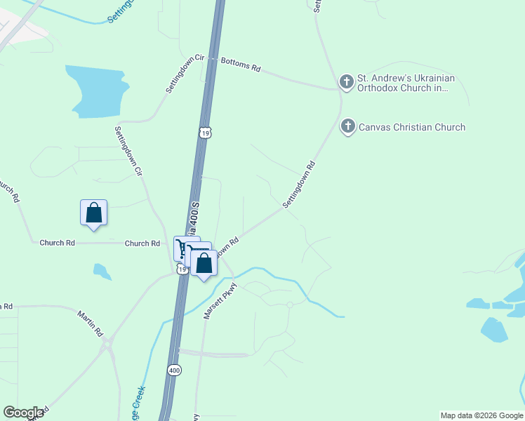 map of restaurants, bars, coffee shops, grocery stores, and more near 4455 Settingdown Road in Cumming