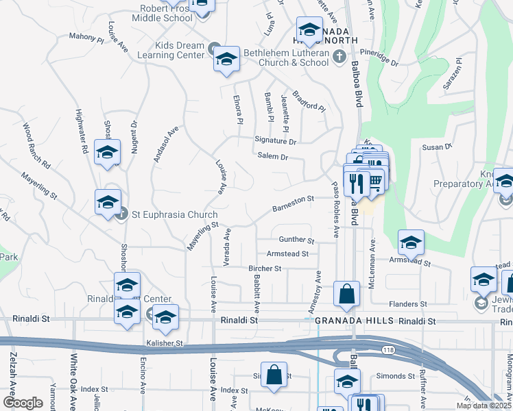 map of restaurants, bars, coffee shops, grocery stores, and more near 11820 Babbitt Avenue in Los Angeles