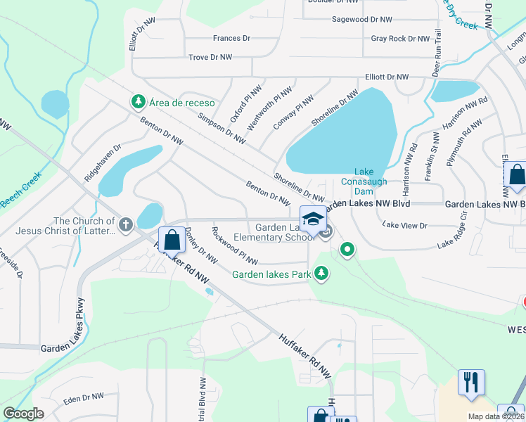 map of restaurants, bars, coffee shops, grocery stores, and more near 102 Trentwood Place Northwest in Rome